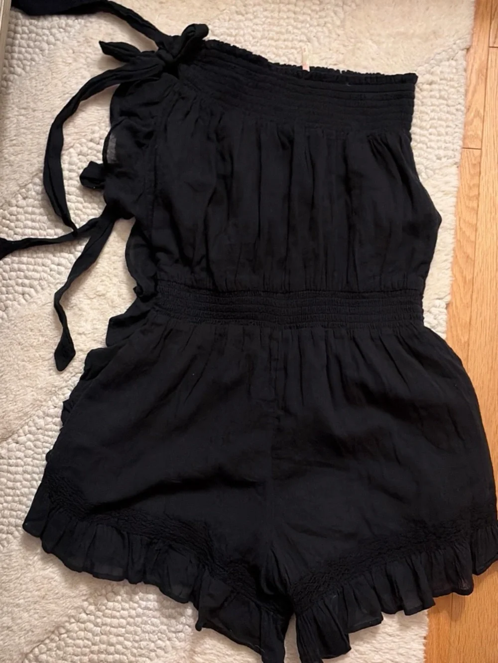 Free People Black Ruffle Tie-Strap Romper